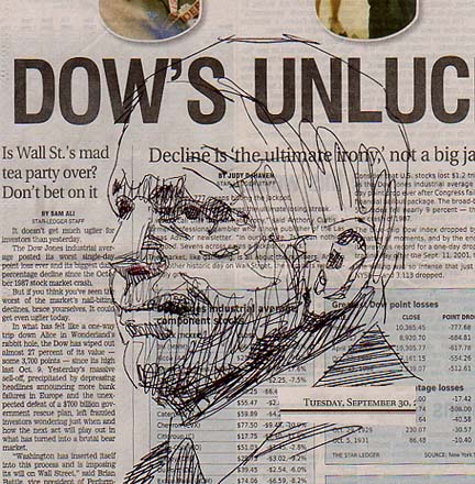 Ball point pen on the morning newsprint
