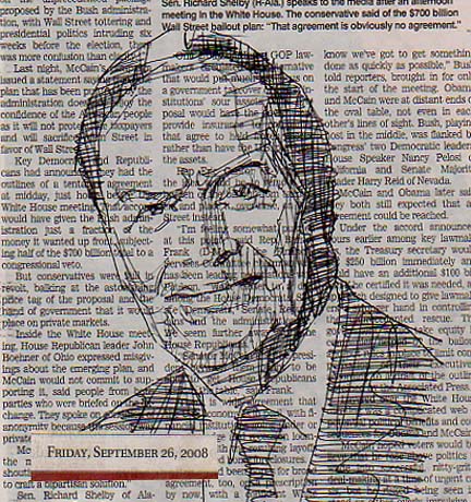 Ball point pen on the morning newsprint